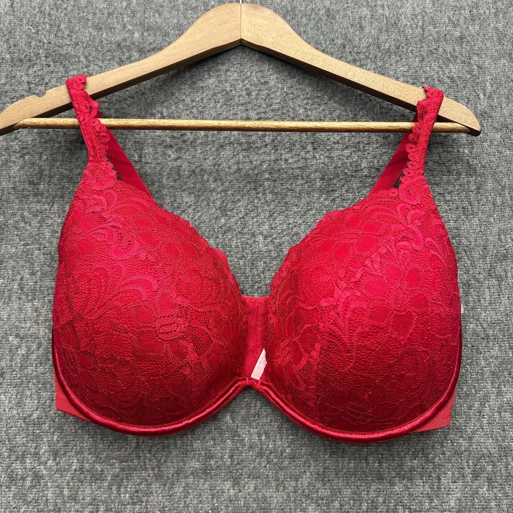 Cacique Balconette Bra Full Coverage Lace Underwire 40DDD Red Sexy Lane Bryant